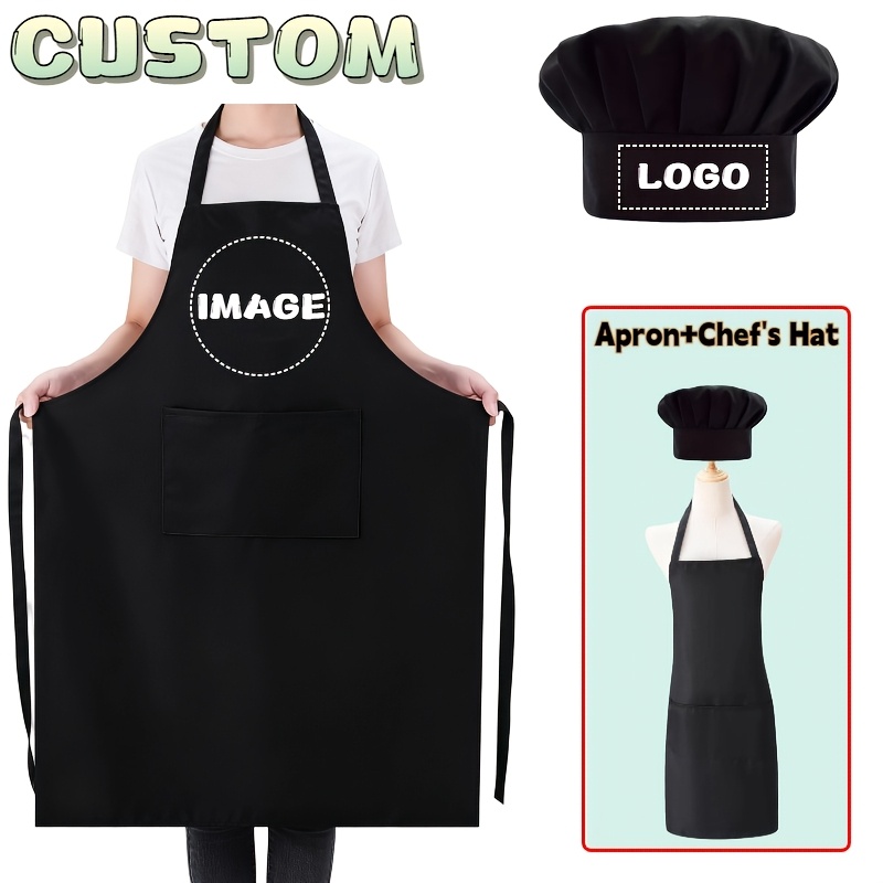 TEMU Chef's Set | Black Apron And Hat Combo, Customizable Logo, Suitable For Restaurant Chefs, Home Kitchen Cooking, Gatherings, Theme Parties |