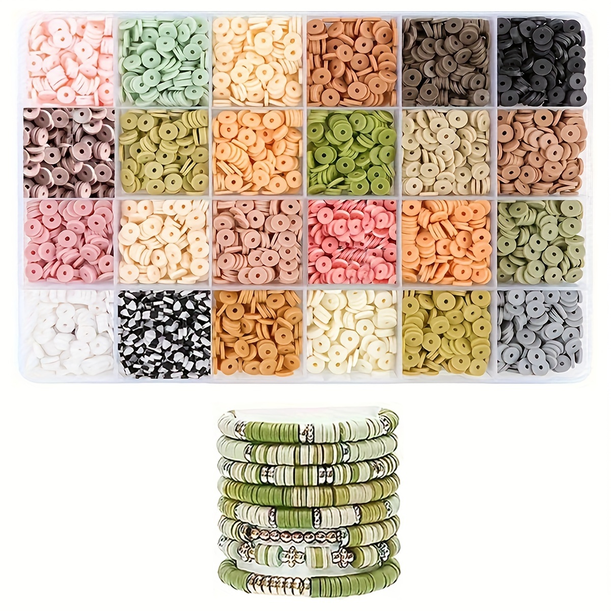 

2400pcs Polymer Clay Beads Diy Jewelry Making Kit For Bracelets, 24 Colors Flat Bead Craft Set, Friendship Bracelet Jewelry Craft Kit - Material: Other, Use Without Power