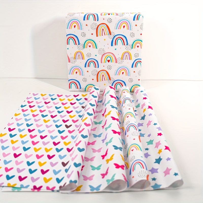 

4pcs Set Of Rainbow Gift Wrapping Paper, Rainbow Butterfly Heart Five-pointed Star Pattern, 4 Pattern Set, Suitable For Boys And Girls, Suitable For Birthdays, 27.5inchx19.7inch