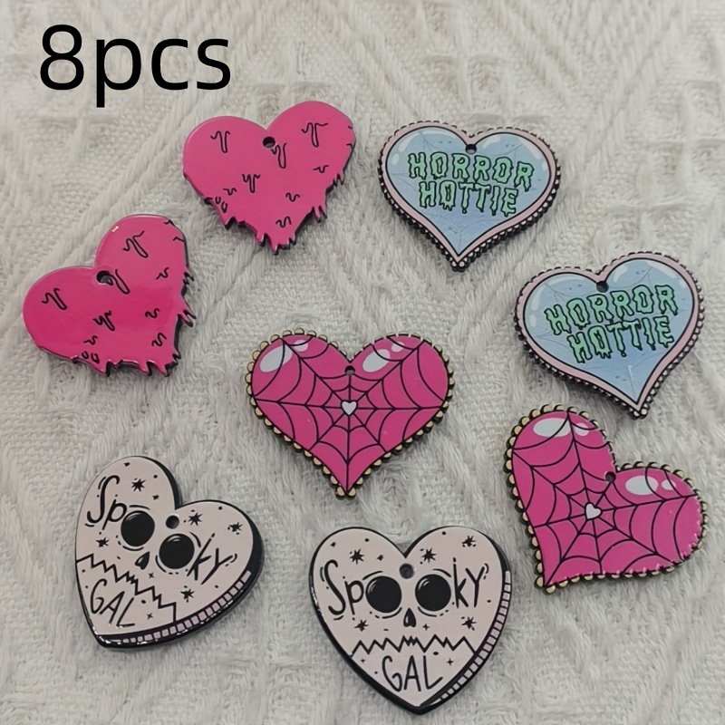 TEMU 8pcs Pendentifs Cœur Lettre Acrylique, Création de Bijoux Boucles d'Oreilles Collier Porte-Clés Ajouts