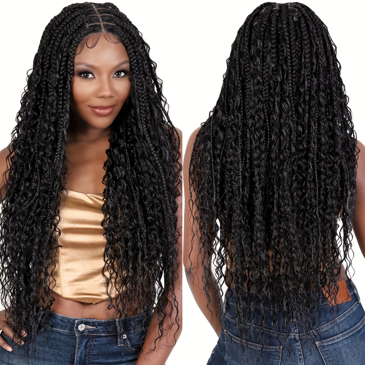 Human Hair Braided Wigs Knotless Full Lace Braid Wig HD Lace Preplucked  with baby hair Boho Box Braided Wigs Handmade Braids for Black Women