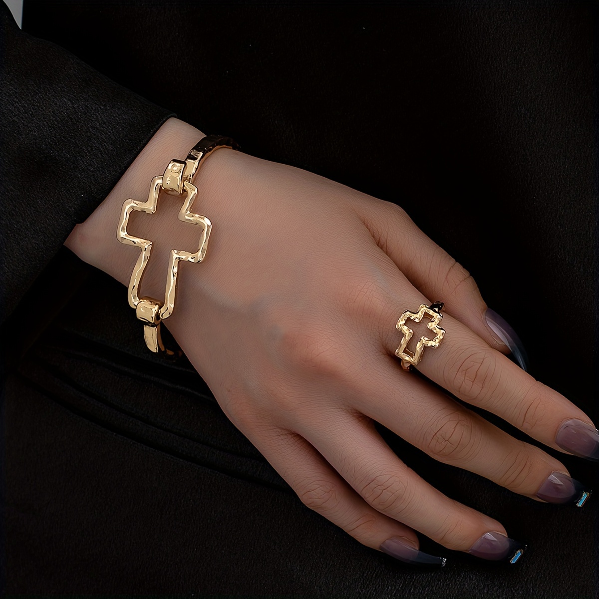 Simple Open Female Cross Bracelet Simple Cross Ring