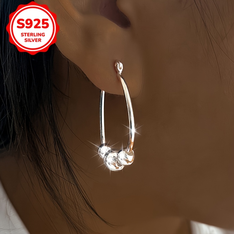 

A Pair Of -shaped Round Bead Earrings For Women, Weighing 5.34g In 925 Silver, Suitable For Daily Banquets, Parties, And Gifting.