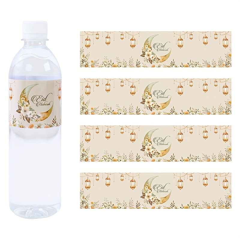 

10/24pcs, Bottle Labels - 9.06" Eid Water Bottle Stickers For Holiday Party Beverage Decorations, Waterproof Moon Star And Lantern Designs, Ramadan Decorations For Home Gifts