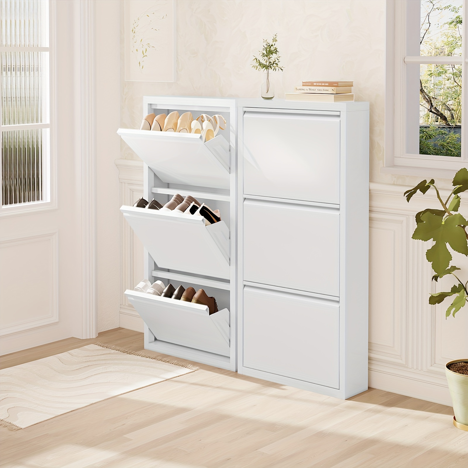 1-tlg. Schuhschrank mit 3 * wandmontierter Schuhschrank (keine Installation erforderlich), schmale Schuhkommode aus Metall, für Flur Wohnzimmer, 50x106x15cm, Weiß, die Schubladen können zusammen