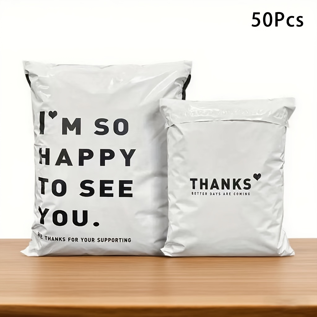 E-shop 50 Stück Dankeschön-Polyversandtaschen – PE-Material, reißfeste Versandtaschen für Kleidung, starke Versandtaschen mit Selbstklebeverschluss,