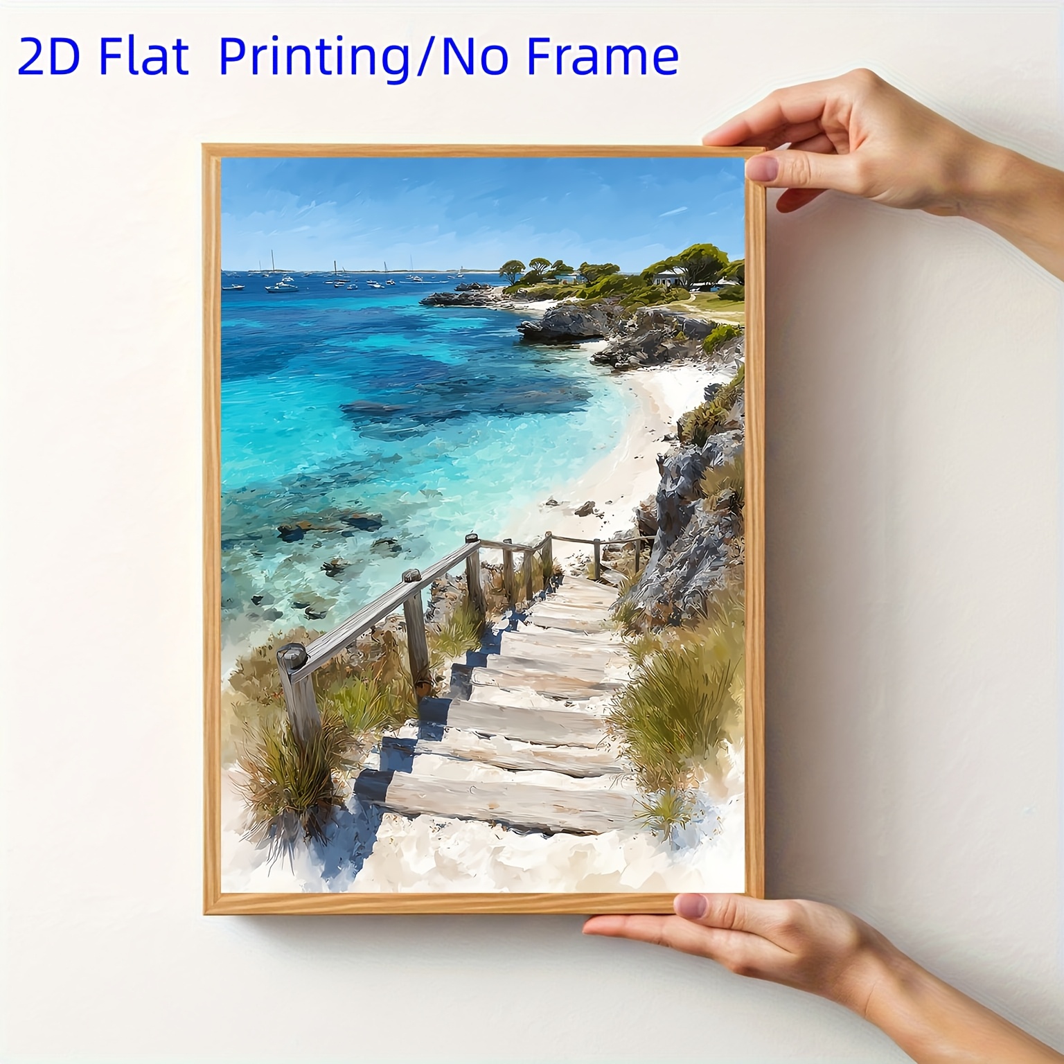 TEMU 2d Flat, 2d Flat, 2d Flat Printing, 1pc Unframed Rottnest Island 12.0x16.0inch Print, Vibrant Beach Scene, Australian Art Decor, Ideal For Home
