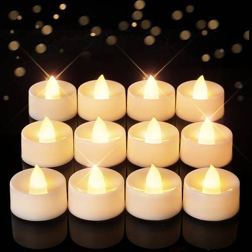12 24pcs flameless led tea light candles battery operated warm light candles tea lights for halloween wedding centerpiece table decor christmas