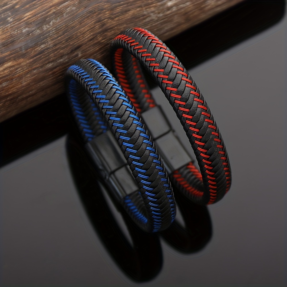 

1pc Retro Pu Leather Magnetic Bracelet For Men, Suitable For