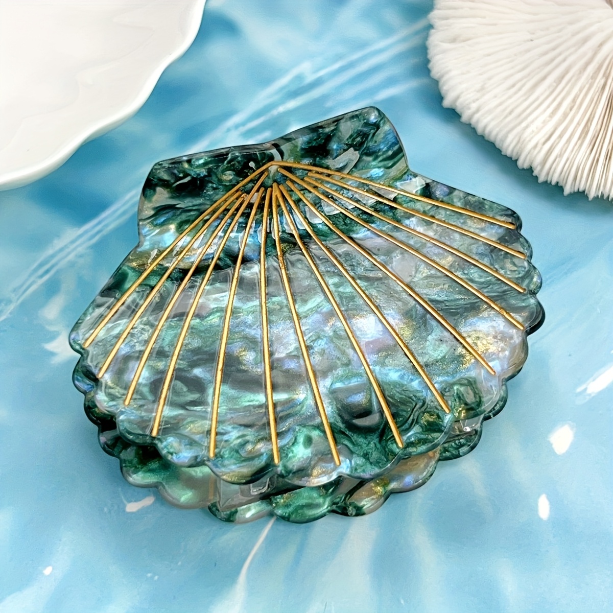 TEMU New Mermaid Color Versatile Beach--on Hair Accessory, High-end Large-sized Vintage Seashell Hairpin, Durable Hair Decoration, Suitable For Daily