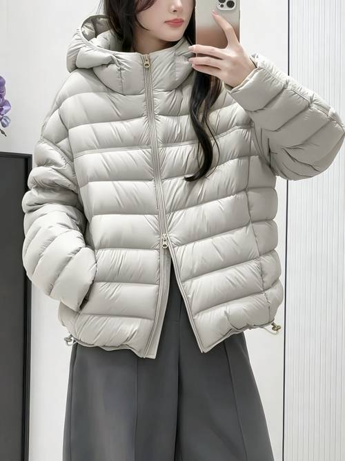 품목 사진 유럽 및 미국 캐주얼 스타일 여성용 단색 후드 파카 자켓, 가을/겨울용 루즈핏 지퍼 포켓과 골지 袖口, 야외 방한 따뜻한 아우터웨어