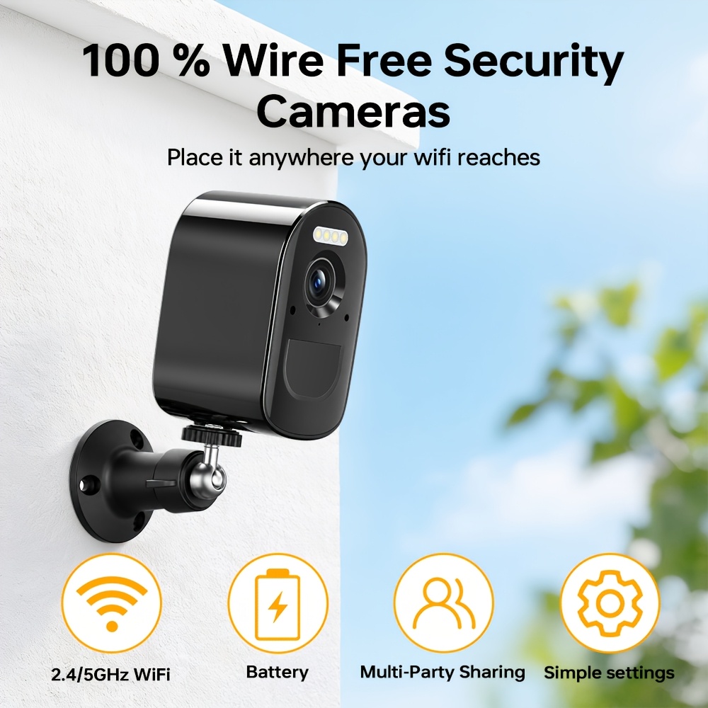 Battery Wifi Surveillance Camera 2K, Outdoor Wireless Smart Home Security Camera, Network Monitoring Camera with Rechargeable Battery, PIR Motion Detection, Color Night Vision, 2-Way Audio, APP Notification, Remote Phone Access, 2.4/5G WIFI