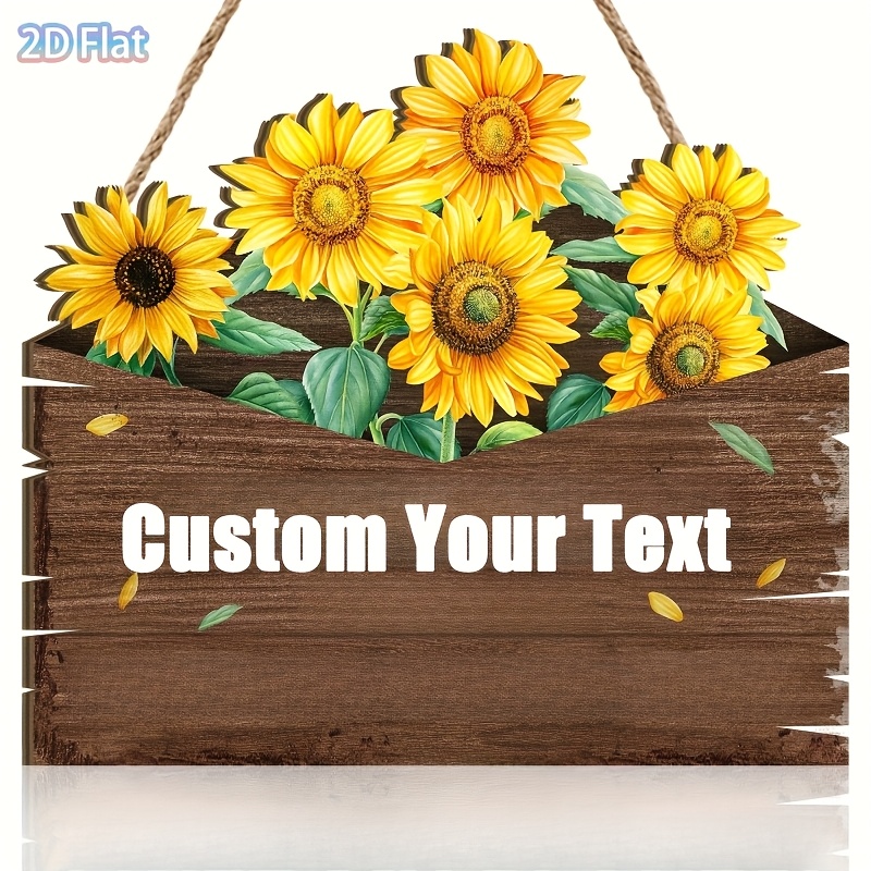 TEMU 2d Flat, 2d Flat Custom Your Text Sunflower Garden Enthusiast Wall Decor - Rustic Wooden Hanging Sign With Inspirational Quote, Perfect For