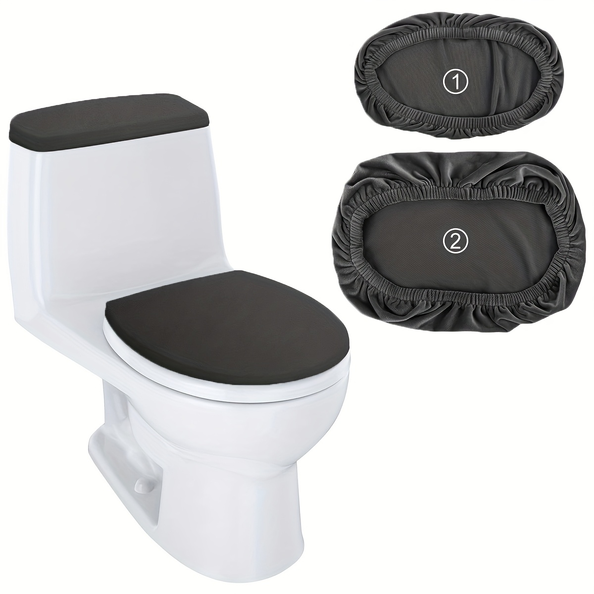 TEMU 2-delige set ultrazachte decoratieve beschermhoezen voor toiletbril en spoelbakdeksel, met elastische onderkant, wasmachinebestendig