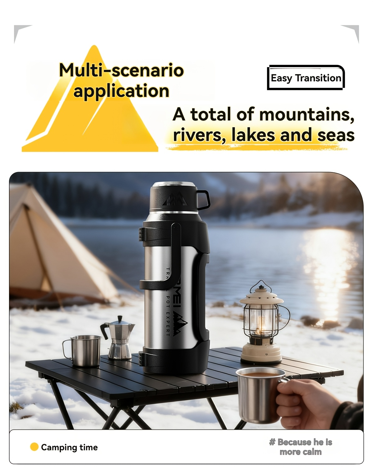 1 stainless steel large capacity in multiple sizes with a handle and cup lid featuring a tea storage compartment and maintaining temperature for suitable for outdoor use and camping Product details 22