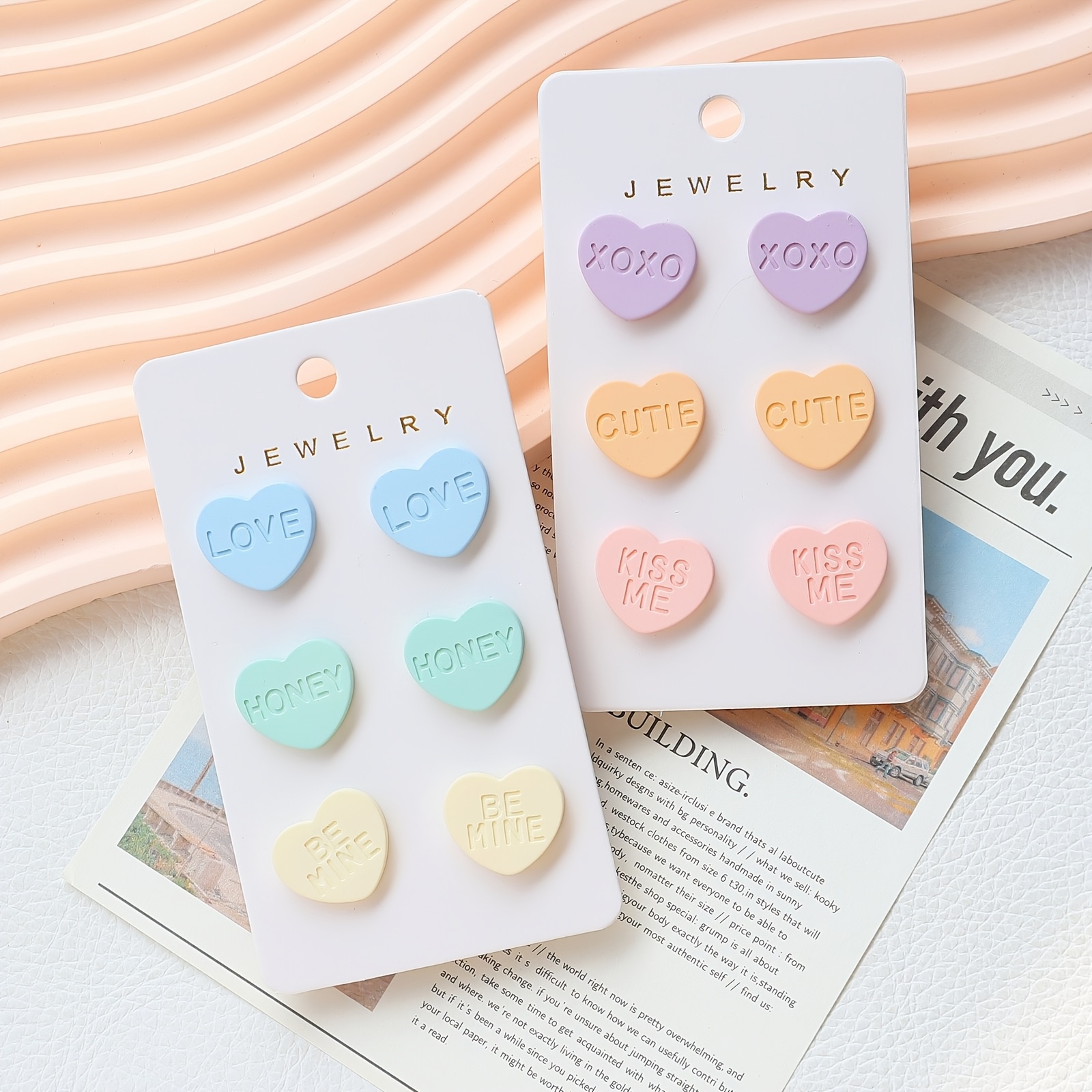 

3-pair Valentine's Day Acrylic Heart Earrings Set, Cute , Xo Enamel Lettering, Stainless Steel Posts, , Spring Holiday Gift Jewelry For Daily &