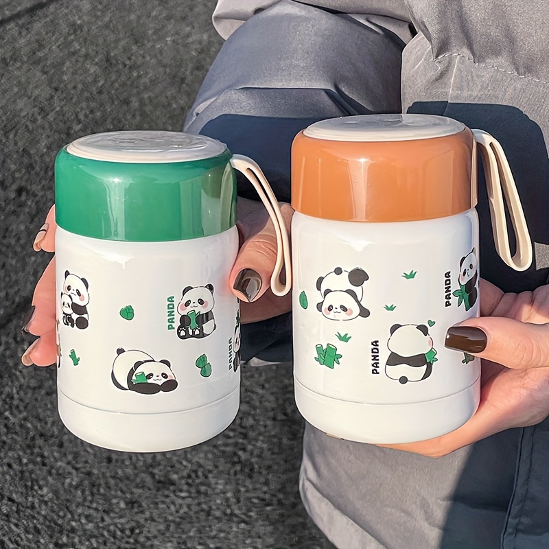 1pc 귀여운 판다 스테인리스 스틸 단열 머그잔 350ml 손잡이 포함 누수 방지 휴대용 여행 및 사무실 텀블러 – 동물 테마 다목적 음료 용기 크리스마스, 할로윈, 부활절, 하누카 – 전기 불필요