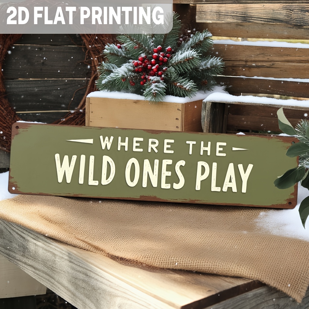 TEMU 2d Flat, 2d Flat - 1pc 2d Flat Rustic Where Ones Play Aluminum Aluminum Sign | Wilderness Theme, Vintage Style, Wall Hanging, Multipurpose Wall