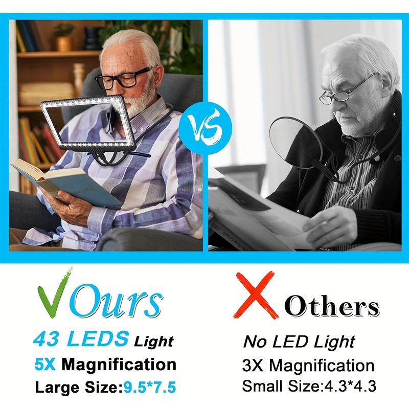 5  free magnifying glass with light 43   leds large page magnifier for reading flexible gooseneck magnifier for neck wear repair sewing   elderly Product details 2