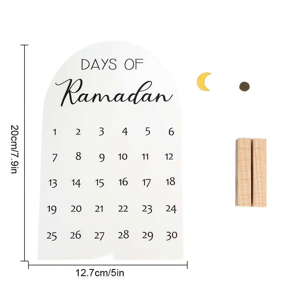 Image of 30-day Ramadan Countdown Calendar - Acrylic Material Eid Al-fitr Calendar With Arabic/english Dates And Numbered Days - Modern Home Desktop Ramadan Decoration, 30-day Countdown Chart