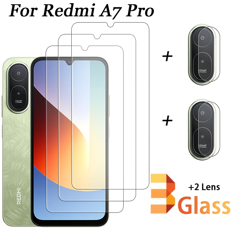 TEMU (5in 1) Suitable For Redmi A7 Pro Tempered Glass Suitable For Redmi A7 Pro Screen Protector 3pcs Tempered Glass Film Compatible With Redmi A7