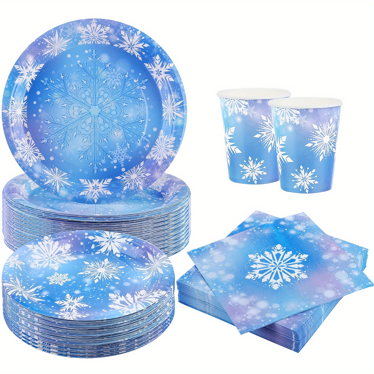 

Festive Party Supplies: 80 Pcs Winter Snowflake Plates, Napkins, And Cups - Perfect For Christmas And Winter Birthday Parties