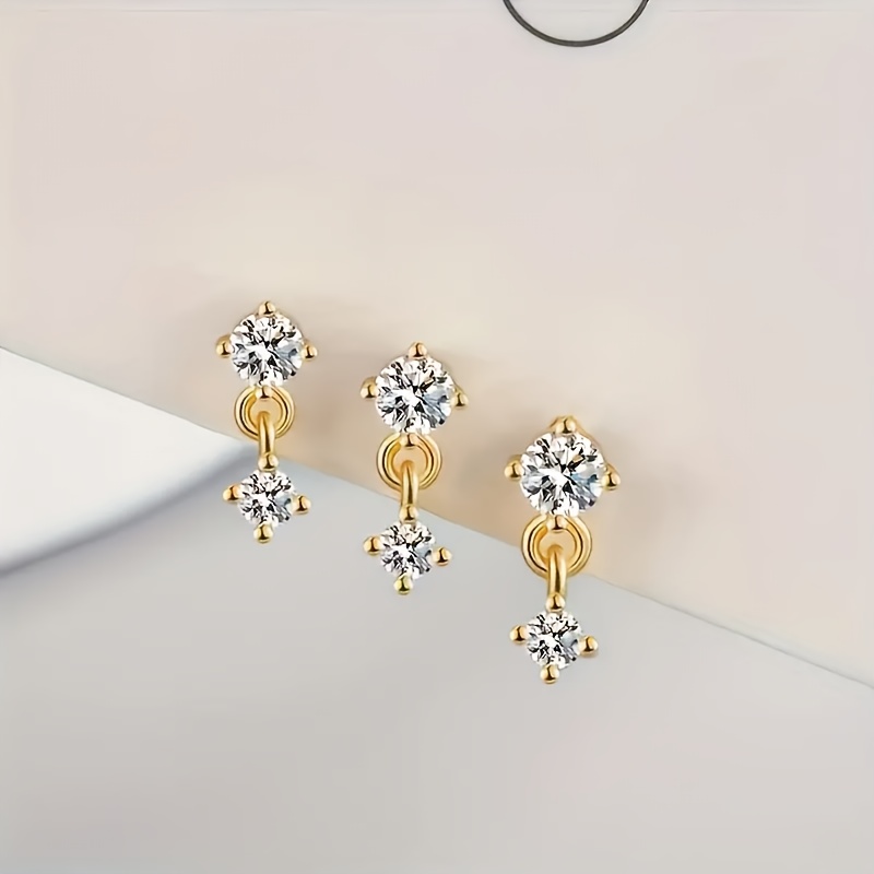 Rhinestone Stud Earrings for Women, Golden Plated