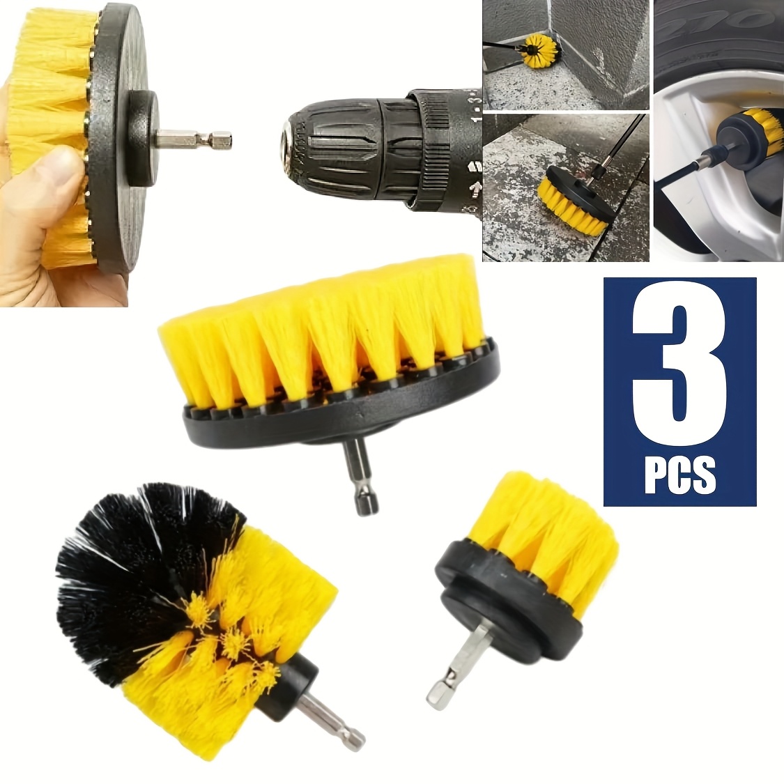 TEMU Premium 3pcs Cleaning Brush Set, , Power Scrubbing Brushes, Multifunctional Drill Cleaning Brush Pad Tool Set. Drill Brush Pad. Bathroom , Car