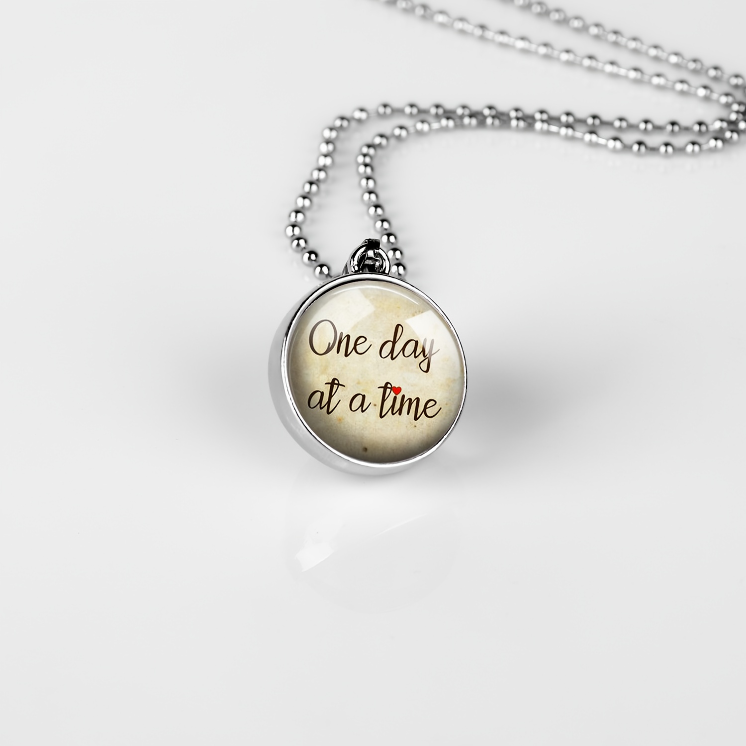 Women's Double-Sided Art Pendant Necklace, "One Day at a Time"