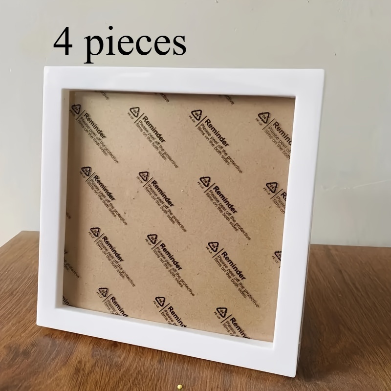 TEMU 4pcs Elegant White Square Photo Frames - Self-adhesive, Diamond Cross- Embroidery, Retro Style, Plastic Frame, Suitable For Home Decor, Home