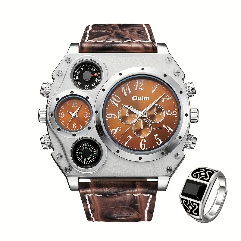 TEMU 2pcs Domineering Men's Watch And Ring Set, Multifunctional Quartz Wristwatch