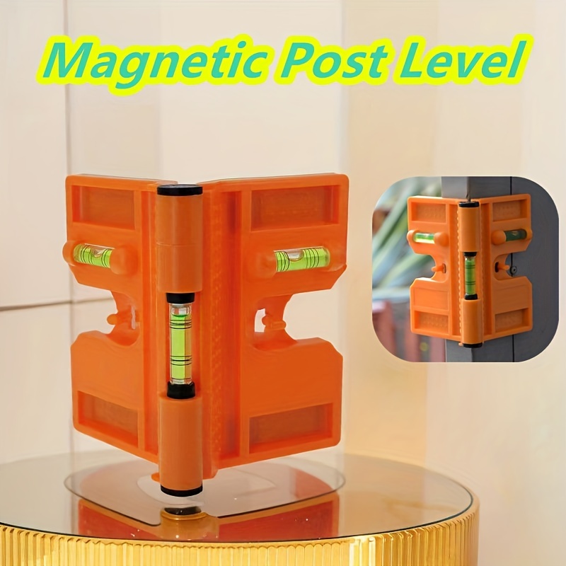 

Magnetic Post Level Tool With 270° Adjustable Angle, Folding Professional Vertical & Horizontal Level, Uncharged Plastic Construction, Band & Rear Magnetic Strip For Wooden Pillar & Installation