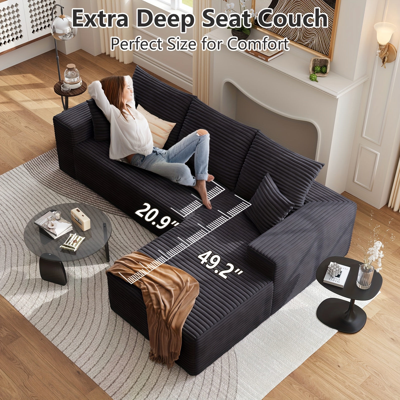 94.1" CONTEMPORARY MODULAR L-SHAPED CLOUD SOFA SET FOR LOUNGE - Plush Cushions, Design, Easy Assembly for Spacious Areas - Ideal for Living Rooms And Flats - Minimalist Aesthetic, Lightweight Furnishings, Home Decor 25 94.1