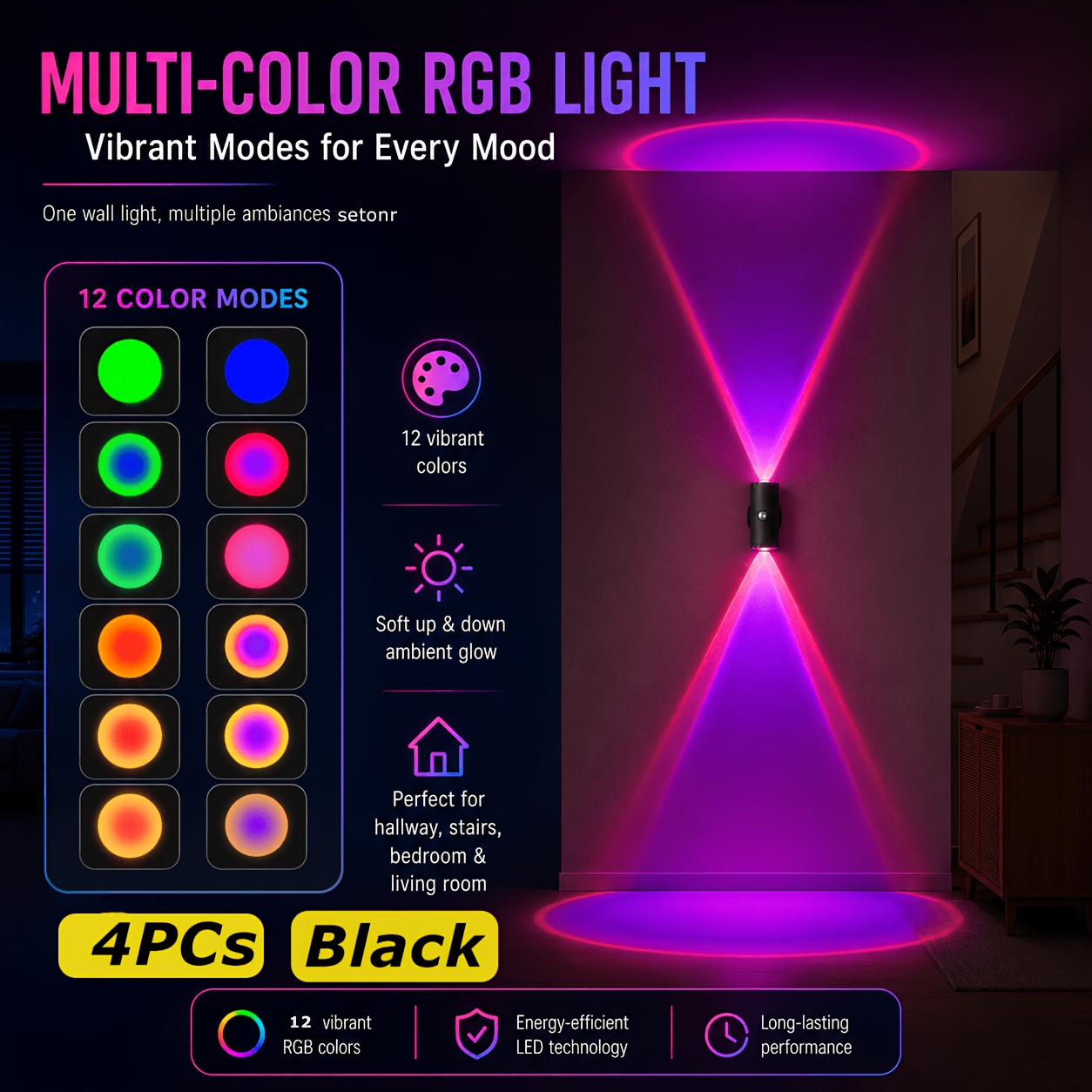Image of 1/2/4 Pack Motion Activated Led Night Light, Rgb Color Changing, 3 Lighting , Magnetic Usb Rechargeable Night Lamp For Entryway, Bedroom, Closet, Desk