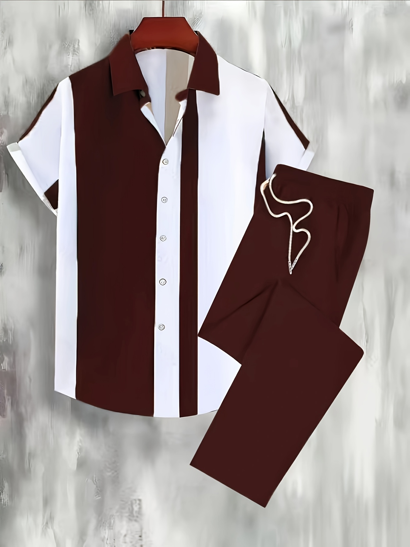 Digital Print Men's Casual Sport Cardigan Button Short Sleeve and Long Pants Set