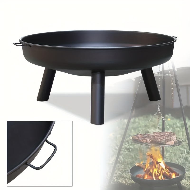 TEMU 58cm Portable Fire Pit Wood Stove, Movable Handle Outdoor Barbecue Heating Stove, Balcony Courtyard Camping Bonfire Stove
