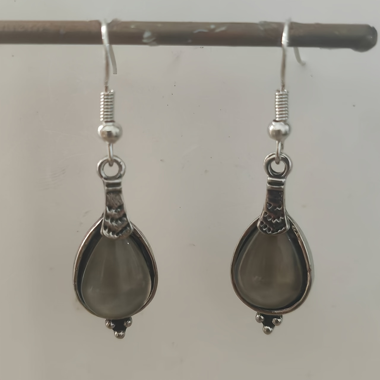 TEMU 2pcs Aretes Aretes Vintage Aretes Piedra de Luna Aretes Geométricos Aretes de Agua Aretes Grises Adiciones de Joyería Aretes para Mujer Aretes