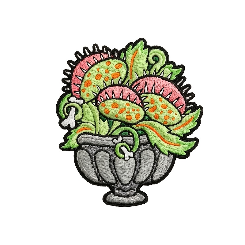 TEMU 1pc Fun Venus Embroidered Patch - Adhesive Patch, Carnivorous Plant Applique Embroidery, Cute Botanical Patch, Adorable Jacket Sticker Patch,