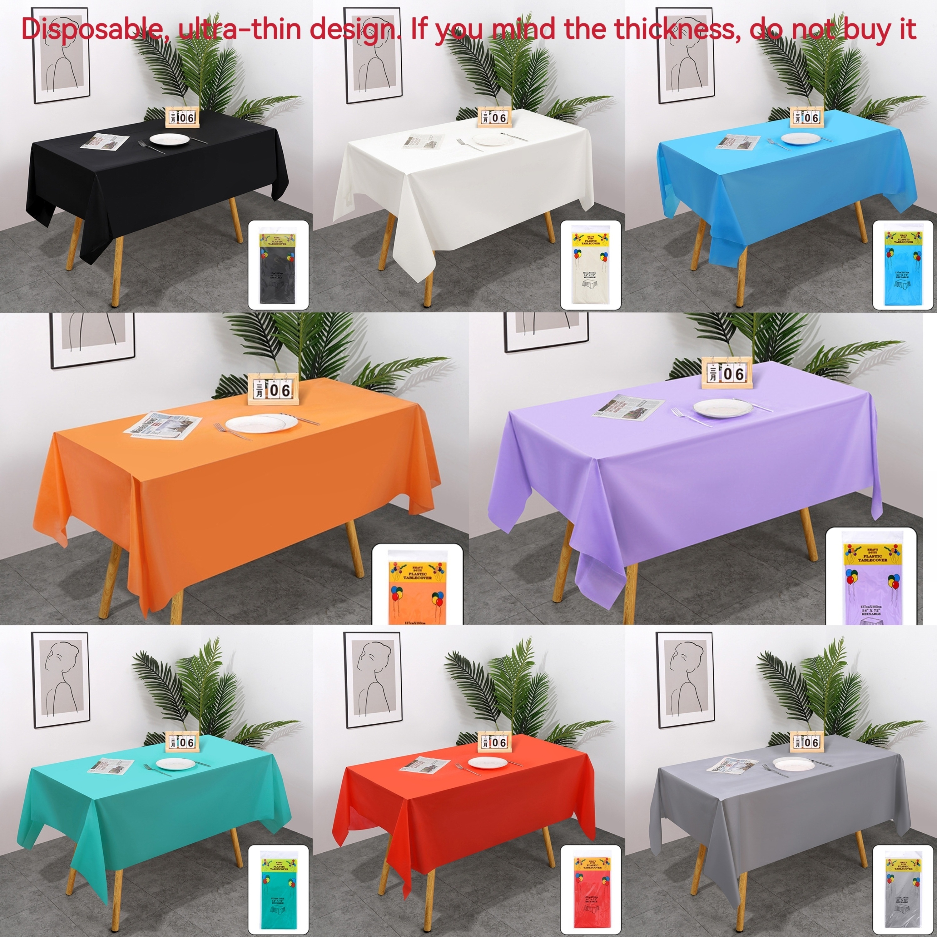 

6- Disposable Pvc Tablecloths - & Oilproof Rectangular For Weddings, Birthdays, Bachelor Parties, And - , , 54"x72