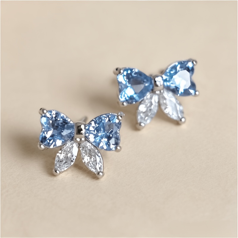 TEMU Une paire de boucles d'oreilles exquises et avec nœud bleu, boucles d'oreilles simples et mignonnes pour les loisirs quotidiens et les fêtes des