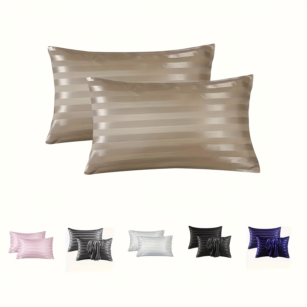2 шт. мягкие сатиновые наволочки, гладкая застежка- , полосатый  , предотвращают ломкость волос, устойчивы к складкам, машинная стирка,   для дома, подарок для нее Детали 1