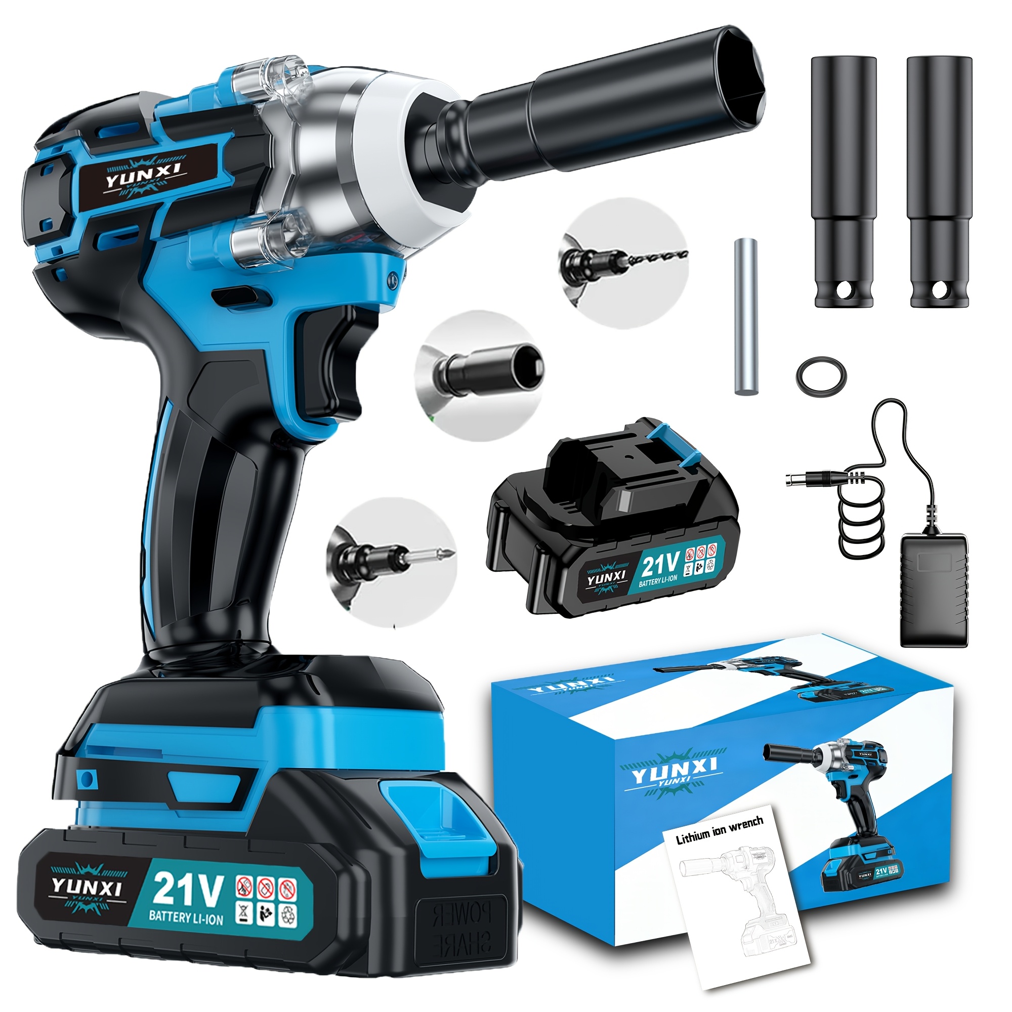 TEMU Avvitatore elettrico a impulsi senza da 21V a batteria al litio blu, set con di serraggio elevata e motore brushless, utensile elettrico