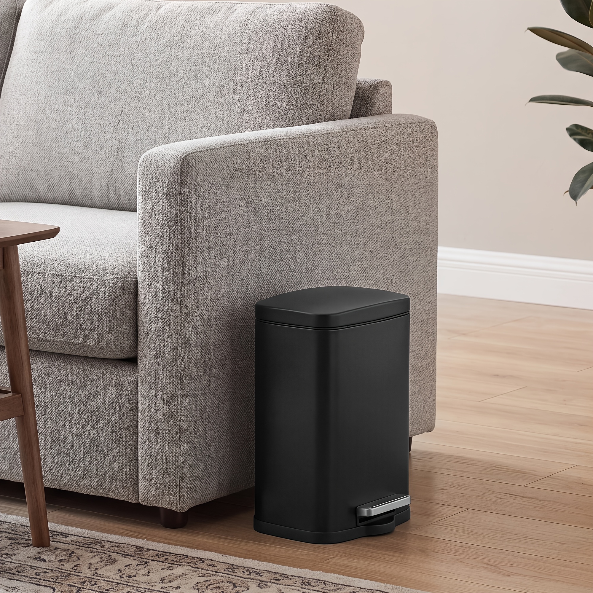 Image of 5l Steel Trash Can, Pedal-operated Bin With Lid, Bathroom And Kitchen Wastebasket, , Inner Bucket, 29.7 X 21.5 X 18.7cm, Ink Black, Plushic