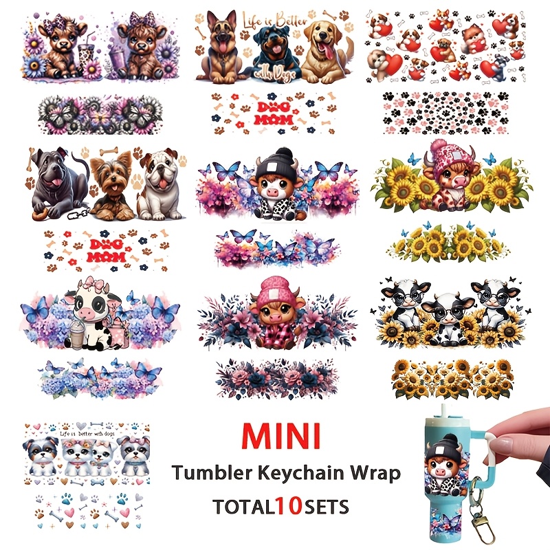 TEMU 10pcs/set Cute Calf And Puppy Series, Uv Dtf Stickers - Self Adhesive Decoration, Suitable For Glass Bottles, Keychains, Gift Packaging And