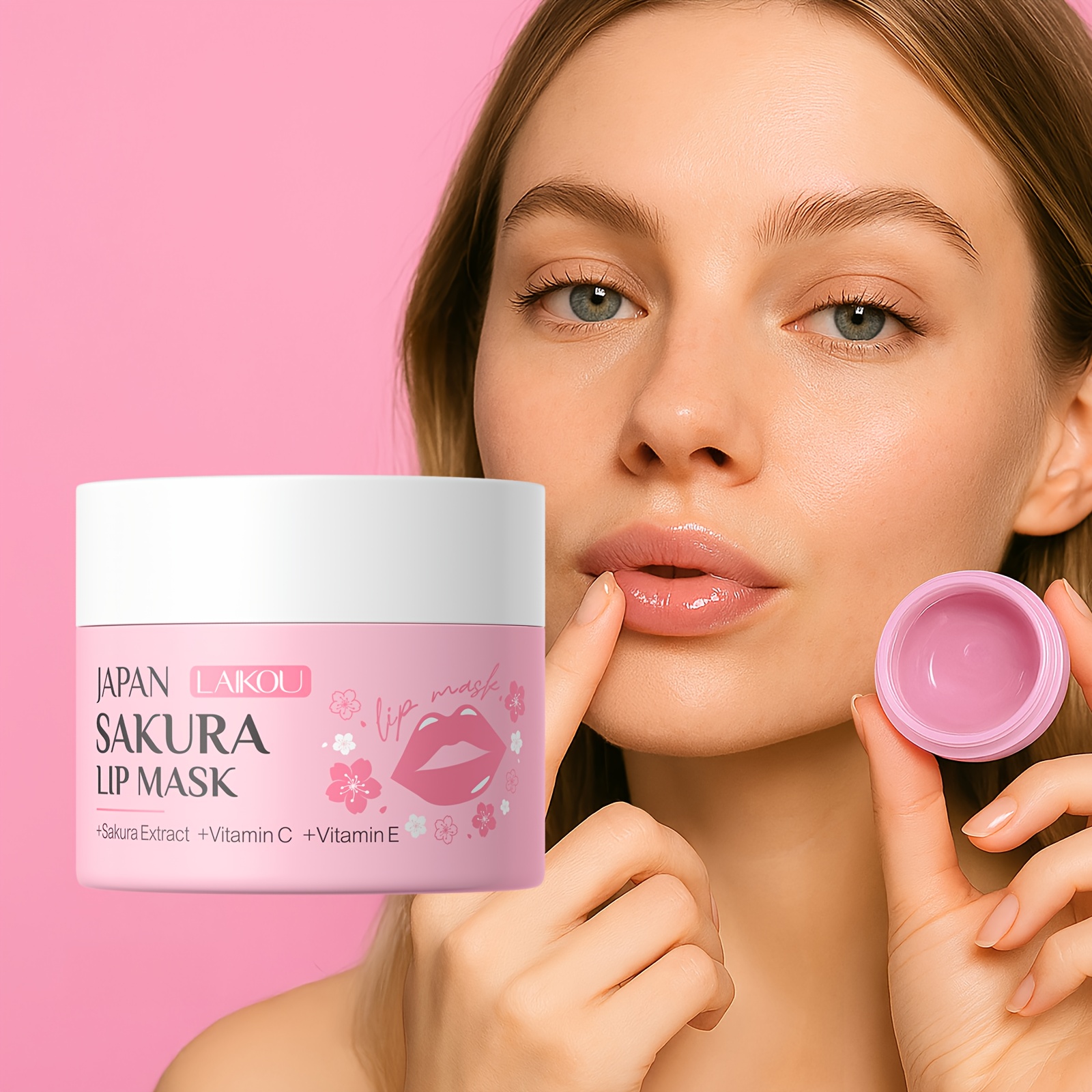 Image of Sakura Lip Mask 15g/0.53oz, Moisturizing Lip Cream, Vitamin C, Vitamin E, Smooth & Soften Lip Skin, Christmas Gift, Gentle Formula