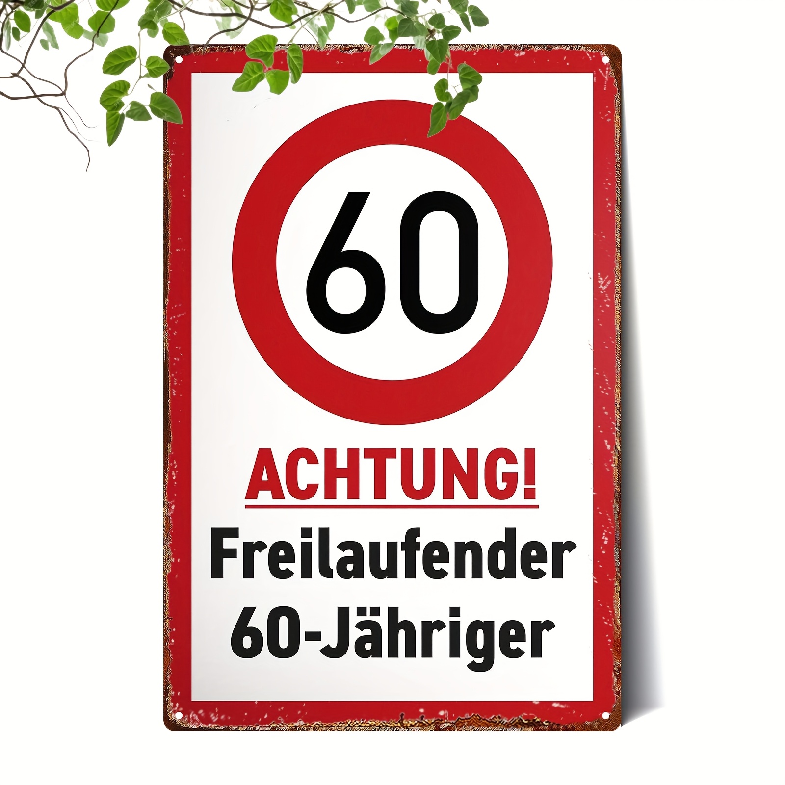 TEMU 2d Flat, 1pc Metal Sign, 60th Birthday Metal Sign - Retro German Decorative Plaque With "60 Jahre" Text, 8*12inch/ 20*30cm, Indoor/ Outdoor Use,