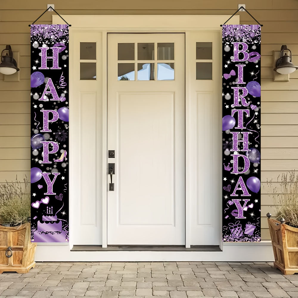 

1 Pair Birthday Party Porch Decorations, 180cm X 30cm Polyester Door & Wall Hanging Flags, Multipurpose Outdoor & Indoor , No Electricity Needed