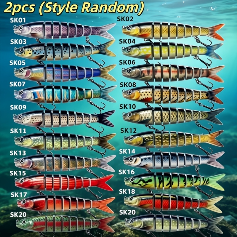 TEMU 2pcs Multi-joint Bionic Fishing Lure Set, 13.5cm Slow Sinking Segmented Swimbait, 20g Heavy Duty Artificial Hard Bait, Realistic Swimming