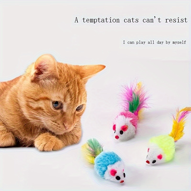 

5pcs Mixed Color Feather Mouse Cat Toys, Plush Mice Toy With Rainbow Tails, Interactive Self-play Kitty Toy Set