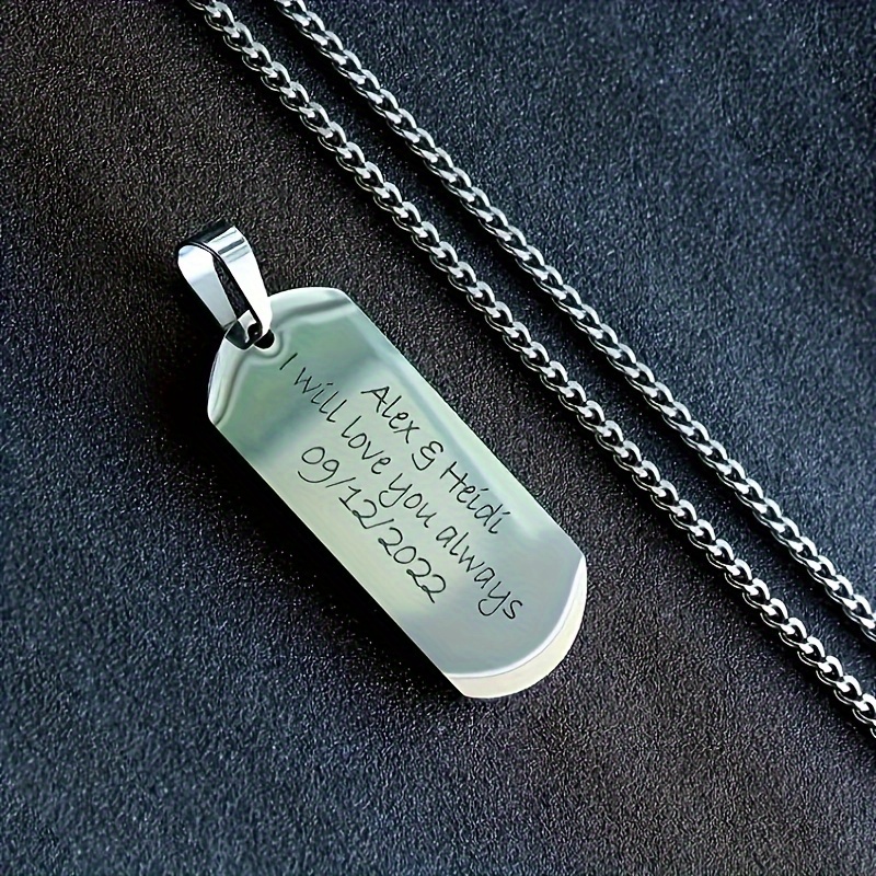 TEMU Custom Engraved Letter Military Brand Pendant Necklace, Personalize Stainless Steel Lettering Jewelry, Gifts For Women & Men Or Couples